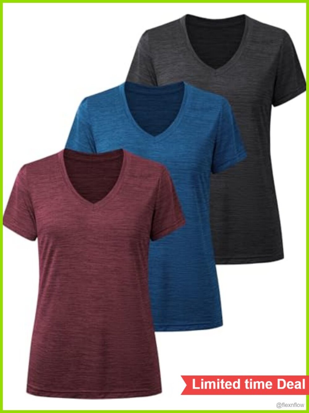 Women's Athletic V-Neck Quick Dry Tee 3 Pack Performance Workout Shirts
